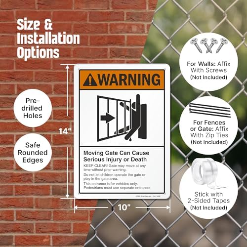 SmartSign-K-2317-AL-14 "Warning - Moving Gate Can Cause Injury Or Death" Sign | 10" x 14" Aluminum - Black/Orange on White - Image 3