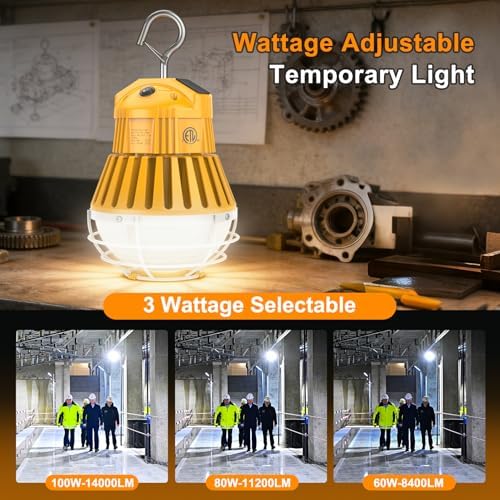 LED Temporary Work Light 100W 80W 60W Adjustable, Linkable Construction Lights 5000K Daylight, 14000LM ETL Portable Hanging Work Lighting Workshop Jobsite Light Outdoor - Image 3