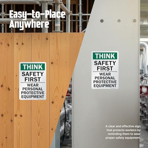 SmartSign - S-2917-AL-14 "Think Safety First - Wear Personal Protective Equipment" Sign | 10" x 14" Aluminum 10" x 14" Non-Reflective Aluminum - Image 5