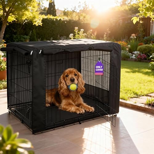 HiCaptain 42-Inch Dog Crate Cover with Mesh, Waterproof Kennel Cover, Black - Image 6