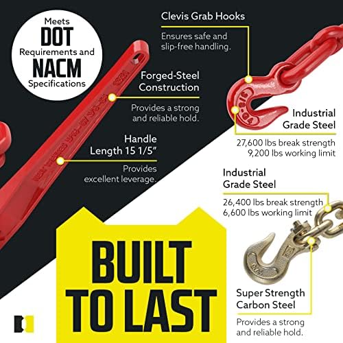 DC Cargo Chain Binder Kit | 3/8" Grade 70 Extra Long 20 Foot Chain - and Load Binder Set | Heavy Duty Ratcheting Chain and Binder | Load Chain and Binders – 6,600lb Working Load Limit As Set - Image 3