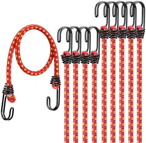 24" Elastic Bungee Cords with Hooks: 10 Pcs Bungee Cords Heavy Duty Outdoor, Bungie Cord Bundle Assortment with Metal Hook, Bungee Straps for Kayaking, Camping, Garage Storage by ELEAD
