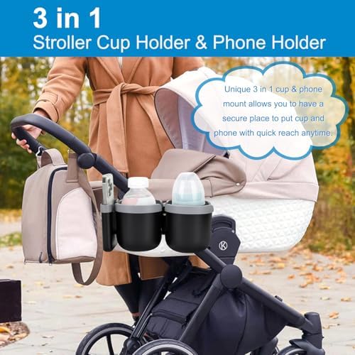 Accmor Stroller Cup Holder with Phone Holder, Bike Cup Holder, Walker Scooter Wheelchair Cup Holder Attachment, Universal Cup Holder for Uppababy Graco Strollers - Image 3