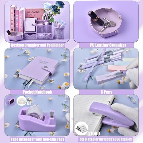 LXEVIHK Purple Desk Accessories 23-Piece Office Supplies Gift Set for Women - Image 4