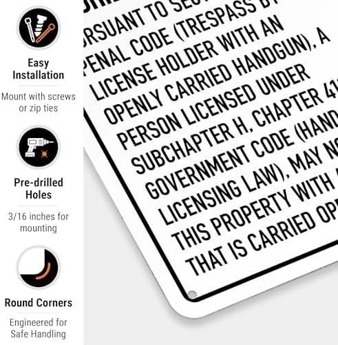 No Open Carry of Handgun Prohibited Texas §3007 Sign, - Image 2
