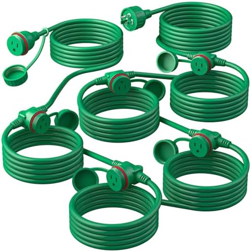 50FT Green Outdoor Extension Cord 6 Outlets Plugs with Waterproof Cover by Belllights