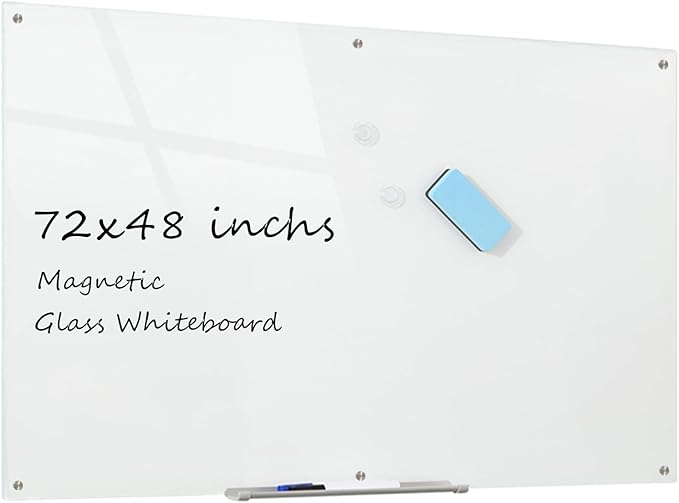 Glass Whiteboard Magnetic Dry Erase Board 6' x 4', Large Frameless Glass White by Kaimashi