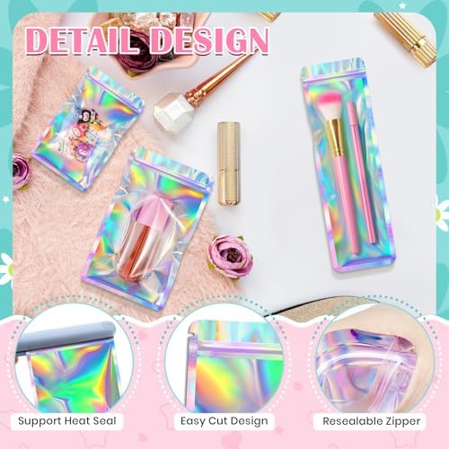 FUNFERY 100 Pack,Round Corner Clear Window Smell Holographic Proof Bags - Image 4