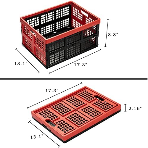 Eslite 34L Large Plastic Folding Storage Crates,Collapsible Crates for Storage,Pack of 3 (Black+Red) - Image 4