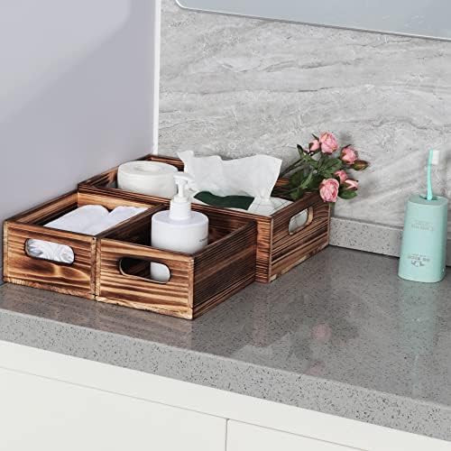 Wooden Crates for Display,Decorative Box Rustic,Rectangle Baskets Container - Image 4