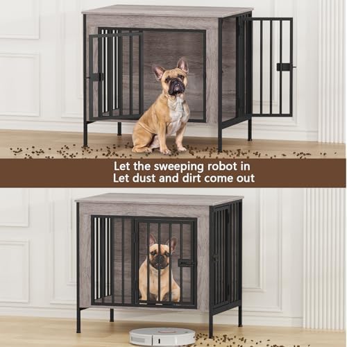 EasyCom 28.15" Dog Crate Furniture for 1 or 2 Dogs, Oak Grey - Image 3