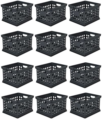 Sterilite Storage Crate Bin File Organizer for Home & Office,Black, 12-Pack by Sterilite