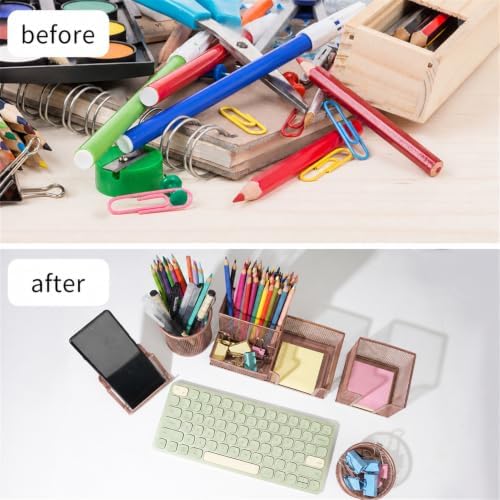 6 Pack Mesh Metal Desk Organizer Stationery Storage Set Rose Gold - Image 6