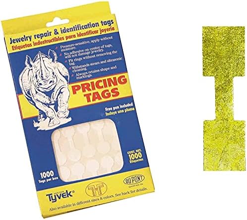 1000 Pieces Jewelry Repair, Price and Indentification Tags/Tyvek Self Adhesive Rectangle/Dumbbell/Barbell Jewelry Price Tags (Rectangle - 44 x 12mm, Gold) by N%27ice+Packaging
