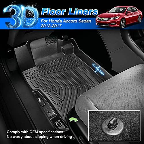 Accord Floor Mats - Car Mats for Honda Accord Sedan 2013-2017 (Not Fit Coupe Model), All Weather Flor Mat for Accord Accessories, Heavy Duty Rubber Mats, Car Accessories - Image 2