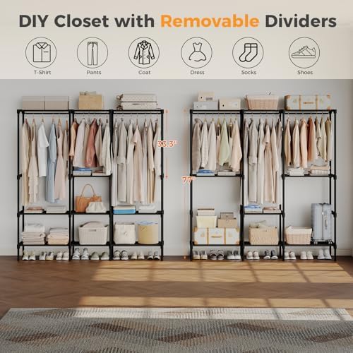 OLIXIS Heavy Duty Clothes Rack, Portable Wardrobe Closet, 75" L, Black - Image 2