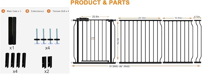 HOOEN 30" Tall Extra Wide Baby Gates - Image 2