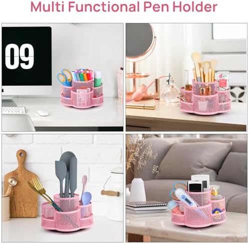 Topwey Pink Rotating Pencil Holder for Desk Office - Image 3