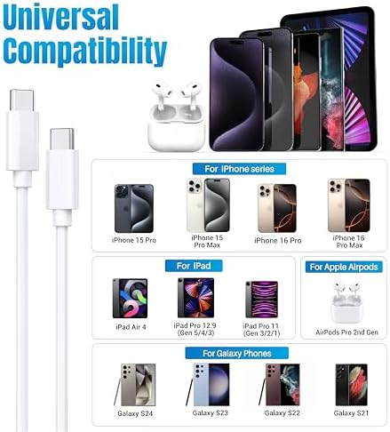 TZBAY 4-Pack 6ft 60W USB-C to C Fast Charging Cable for iPhone 17, 16, 15 - Image 4