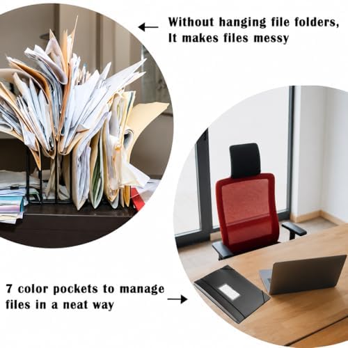 7-Pockets Hanging File Folder with Retractable Hooks for Filing Cabinet, Letter Size Expandable Accordion File Organizer with Elastic Band for File Frame or On-The-Go Use (6 Pack) - Image 5