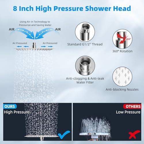 Hibbent All Metal 8'' Rain Shower Head with 16'' Extension Arm, Chrome - Image 2