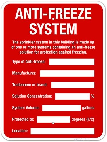 Anti-Freeze System Sign, Fire Safety Sign, (SI-5669) by SigoSigns