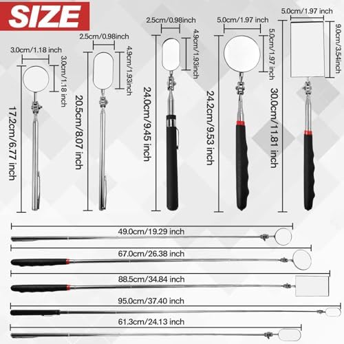 5 Pieces Telescoping Inspection Mirror Extendable Mechanic Mirrors Long Telescoping Auto Inspection Mirror 360°Swivel Head Rectangular Mechanic Mirrors for Observe Vehicle Small Parts - Image 2