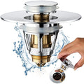 Universal Bathroom Sink Stopper - Stainless Steel Bounce Drain Filter, Pop Up Drain Stopper, Bullet Core Push Type Sink Stopper for Wash Basin, Sink Drain Plug with Anti-Clogging Strainer, Chrome by PerPaiMe