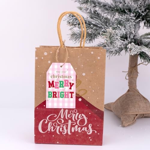 joycraft 50Pcs Christmas Tags with String, Pink Plaid Merry Christmas Tags - Image 5