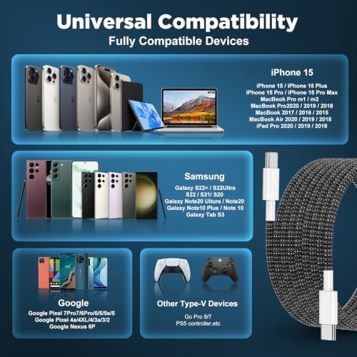 USB C to USB C Cable 6FT+10FT 2Pack 60W iPhone 17 16 15 Charger Cord Long Type C to C Cable Fast Charging for Apple iPhone 17 16 15/Pro/Pro Max/Plus/iPad Pro Air/MacBook/Air/Mini/Samsung Galaxy-Black - Image 6