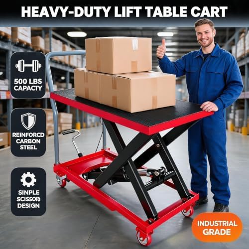 Hydraulic Lift Table Cart, 500 lbs Single Scissor Lift Cart, 28.5" Lifting Height, Steel Material Handling Lift with 4 Swivel Wheels, Non-Slip Pad for Warehouse, Garage, Factory - Image 2