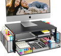 OPNICE Desk Organizer and Accessories, 2-Tier Computer Monitor Stand Riser with Drawer and 2 Pen Holders, Laptop Stand, Office Desk Accessories for Office Supplies, Black by OPNICE