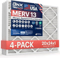 BNX TruFilter 20x24x1 Air Filter MERV 13 (4-Pack) - MADE IN USA - Electrostatic Pleated Air Conditioner HVAC AC Furnace Filters for Allergies, Pollen, Mold, Bacteria, Smoke, Allergen, MPR 1900 FPR 10 by BNX