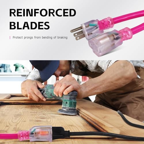 EP 6 Ft 12/3 SJTW Lighted Outdoor Extension Cord, Pink - Image 4