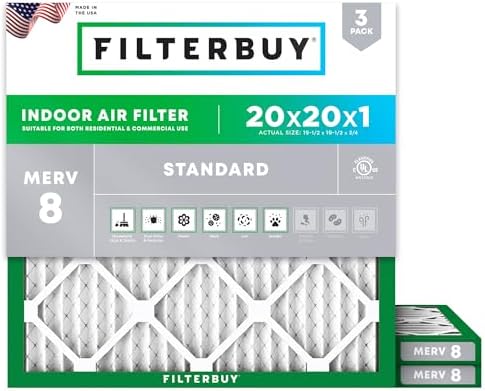 Filterbuy 20x20x1 Air Filter MERV 8 Dust & Allergy Defense (3-Pack) by Filterbuy