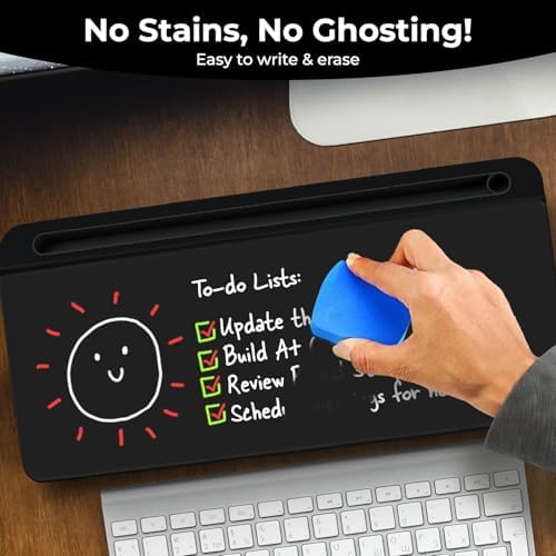 Chalkola Black Glass Desktop Whiteboard with Storage - Desk Organizer Buddy - Image 4