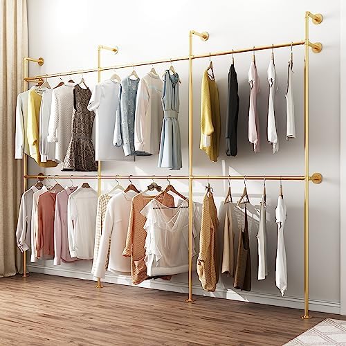 ORSENIGO Industrial Pipe Clothing Rack, Heavy Duty Metal Clothes Rack with Double Rods for Hanging Clothes, Wall Mount Space-Saving Garment Display Rack - Image 7