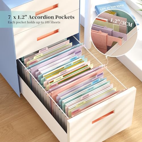Expanding Hanging File Folders for Filing Cabinet, 7 Accordion Pockets, 1.2'' Expandable, Multi-Color Tabs, Letter Size, 50% Wheat Straw, 3 Pack (Assorted Pastel) - Image 3