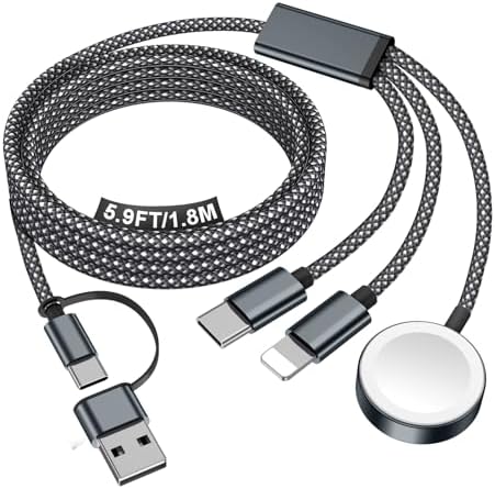 Travel Essentials for Apple Watch Charger,iPhone Charger,3 in 2 Type C/Lightning/Magnetic Travel Charging Cable,Portable Multi Charging Cable for Apple Watch, iPhone 17‑11,Samsung S26,Car,iPad-6FT by Accessoriesforphoneandelectricproducts