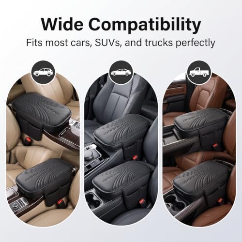 Leather Car Armrest Cover Cushion with Dual Side Storage Pockets, 12.60"×3.15" Breathable Center Console Protector Pad, Comfort Auto Arm Rest Mat Interior Accessories for Cars (Black) - Image 7