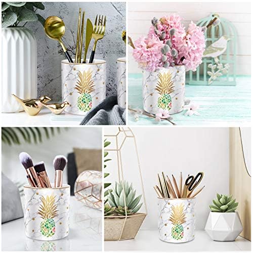 Large Capacity Colored Pencil Holder for Desk, Pineapple Pen Cup Holder, Pretty Office Accessories for Girls Women, Ceramic Organizers, Makeup Brush Holder for Home, Green Pineapple - Image 2