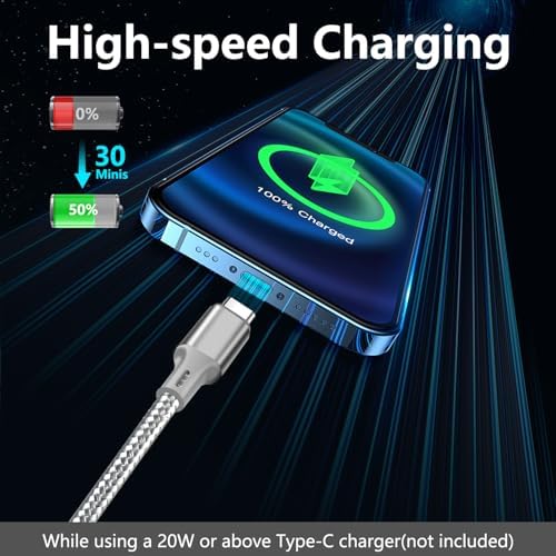 60W USB C to USB C Cable, 3 Pack 10ft Type C Fast Charger Cord (Gray) - Image 2