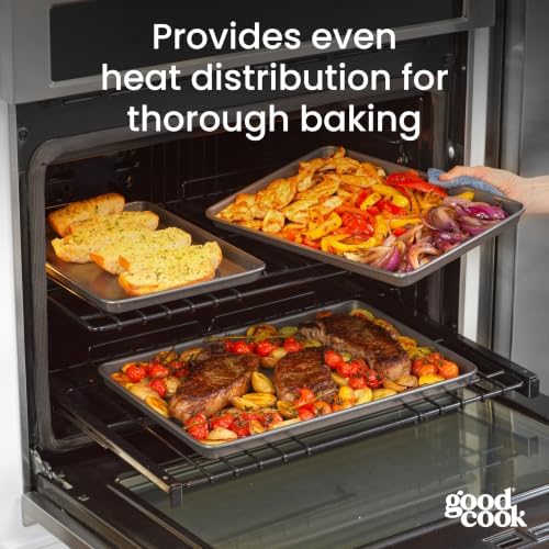 GoodCook Everyday Nonstick Baking Sheet Set, 3 Pack Includes Small (13×9) Medium (15×1) and Large (17×11) Pans Carbon Steel Construction Cookie Sheets Bakeware Set, Gray - Image 6