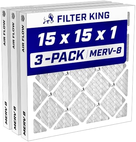 Filter King 15x15x1 Air Filter MERV 8, AC Furnace Filters (3-Pack) by FilterKing