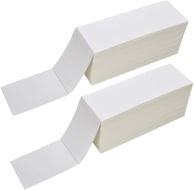2 Stacks Fanfold 4" x 6" Direct Thermal Labels, 2000 Labels Per Stack, by FungLam