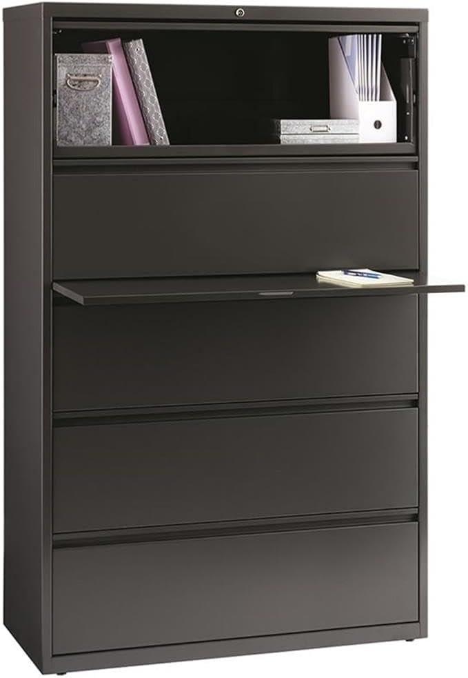 Pemberly Row 42-in Wide Metal 5 Drawer Lateral Filing Cabinet Charcoal - Image 3