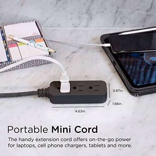 Cordinate Designer Mini 3-Outlet Power Strip, 18 in Braided Extension Cord, Grounded Adapter, Low-Profile Flat Plug, ETL Listed, Black/Dark Heather, 47298 (Pack of 12) - Image 7