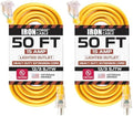 IRON FORGE CABLE 2 Pack of 50 Ft Outdoor Extension Cords - 12/3 SJTW Heavy Duty Yellow 3 Prong Extension Cable, 15 AMP - Great for Garden and Major Appliances by IronForgeCable