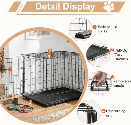 FDW | 48" Foldable Metal Dog Crate | Black | Cage for XL Dogs - Image 5