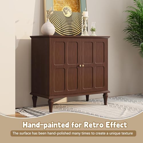 ARTPOWER Brown Sideboard Buffet Cabinet with Storage, Mid-Century Modern Storage Cabinet with 2 Doors and Adjustable Shelves, Accent Style Sideboard for Entryway, Dining Room, Living Room - Image 3